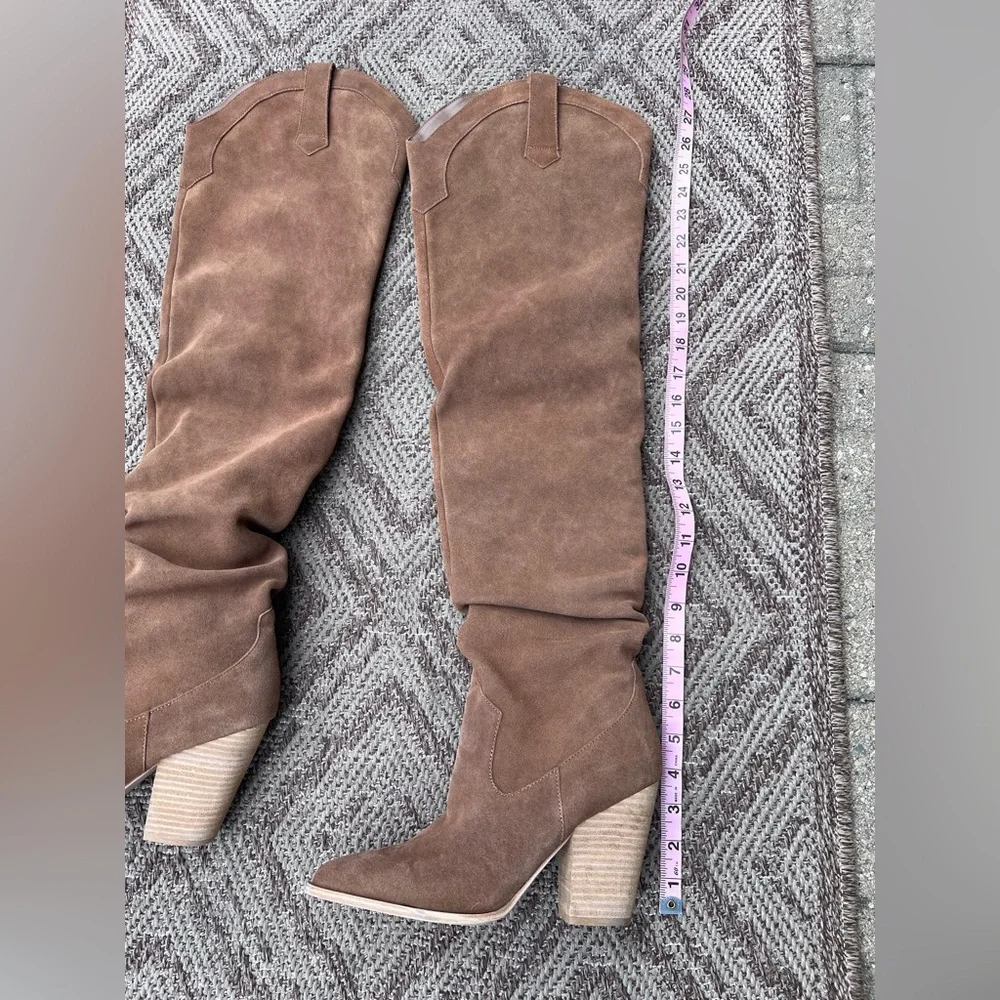 Steve Madden Western Inspired Chestnut Brown Suede Over-the-Knee Cowboy Boots